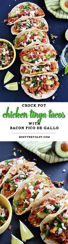 Crock Pot Chicken Tinga Tacos with Bacon Pico De Gallo