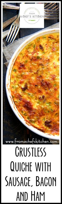 Crustless Quiche with Sausage, Bacon and Ham