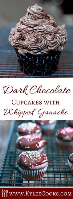 Dark Chocolate Cupcakes with Whipped Ganache