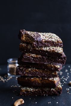 Dark Chocolate Dipped Crunchy Coconut Cashew Sesame Bars