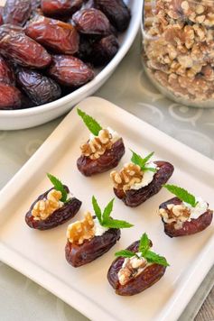 Dates Stuffed with Goat Cheese, Walnuts and Mint