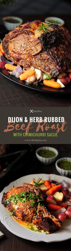 Dijon & Herb Rubbed Rib Roast with Chimichurri Sauce