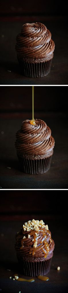 Double Chocolate Caramel Heath Cupcakes