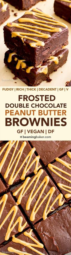 Double Chocolate Frosted Peanut Butter Brownies (Vegan, Gluten Free, Dairy-Free, Whole Grain