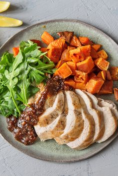 Drizzly Balsamic Fig Chicken with Sweet Potatoes and Arugula