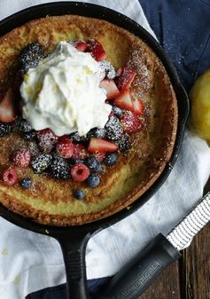 Dutch Baby with Fresh Berries, Mascarpone Whipped Cream and Lemon (gluten-free