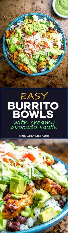 Easy Burrito Bowls with Creamy Avocado Sauce