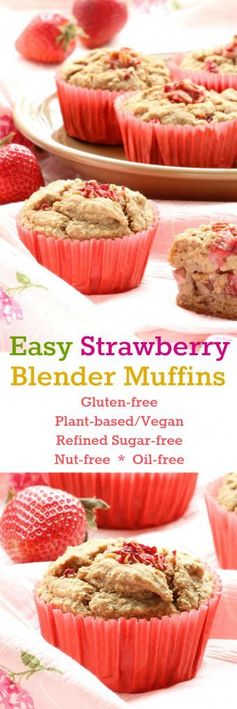 Easy Strawberry Blender Muffins (Gluten-free, Plant-based / Vegan
