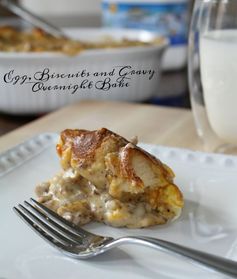 Egg, Biscuits and Gravy Overnight Bake - Hearty Breakfast Casserole