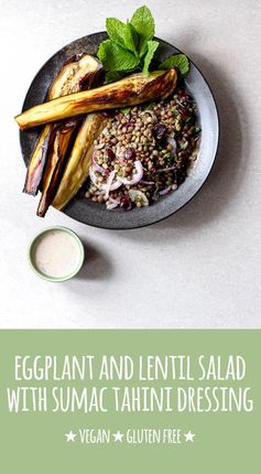 Eggplant and lentil salad with sumac tahini dressing