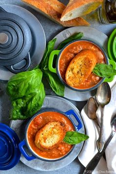 Eggplant Parmesan Soup with Homemade Garlic Croutons