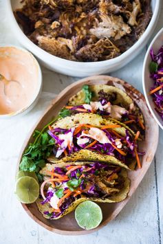 Five Spice Pork Tacos (or Pulled Beef with Asian Slaw and Sriracha Aioli