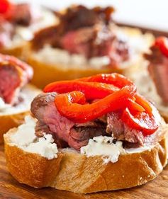 Flank Steak with Goat Cheese on Toast