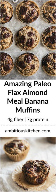 Flax Almond Meal Banana Muffins with Dark Chocolate (paleo!
