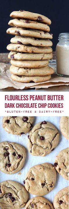 Flourless Peanut Butter Cookies with Dark Chocolate Chips (Gluten-Free & Dairy-Free