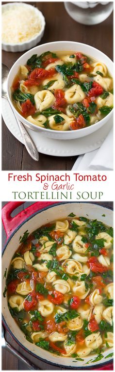 Fresh Spinach Tomato and Garlic Tortellini Soup