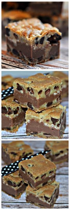 Fudge & toffee filled chocolate chip cookie bars