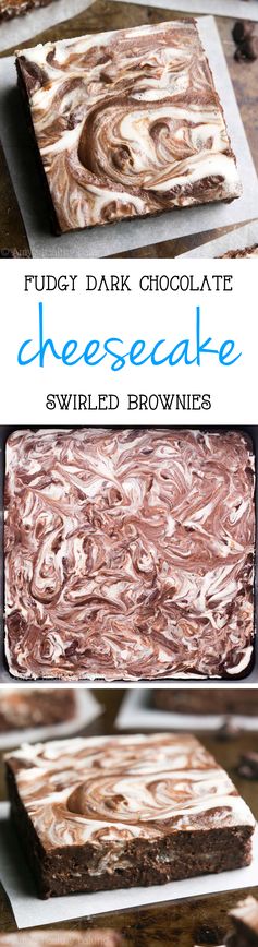 Fudgy Dark Chocolate Cheesecake Swirled Brownies