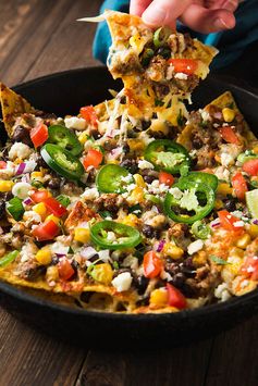 Fully Loaded Nachos with Chorizo, Black Beans, And Corn