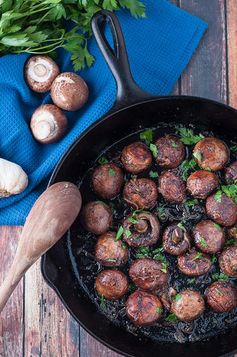 Garlic Butter and Wine Roasted Mushrooms on Cast Iron