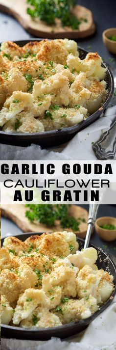 Garlic Gouda & Parmesan Cauliflower Au Gratin