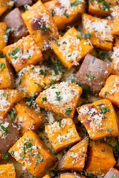 Garlic-Herb Roasted Sweet Potatoes with Parmesan