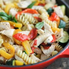 Garlic Parmesan Pasta with Chicken and Roasted Bell Peppers