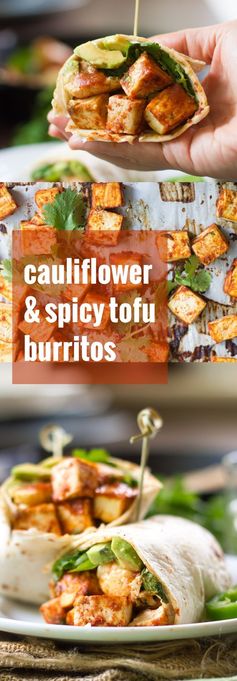 Garlic Roasted Cauliflower and Spicy Baked Tofu Burritos