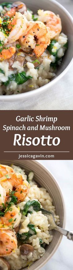 Garlic Shrimp Mushroom Risotto with Spinach