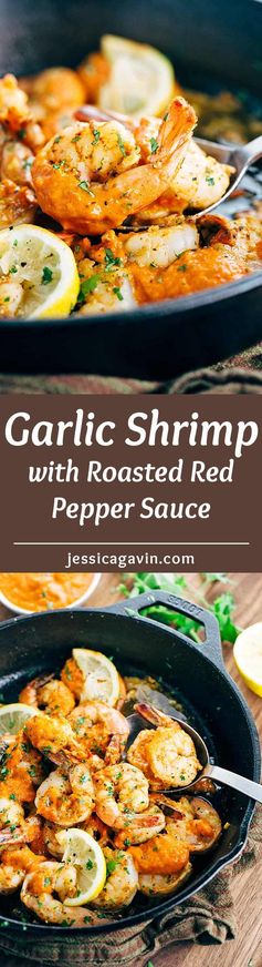 Garlic Shrimp Skillet with Roasted Red Pepper Sauce