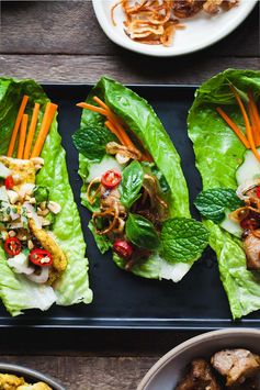 Ginger Lemongrass Pork Lettuce Wraps with Nuoc Cham Sauce