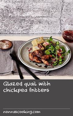 Glazed quail with chickpea fritters