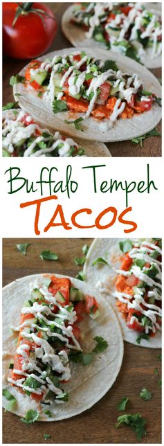 Gluten-Free Buffalo Tempeh Tacos with Vegan Crema and Tomato Cucumber Salsa