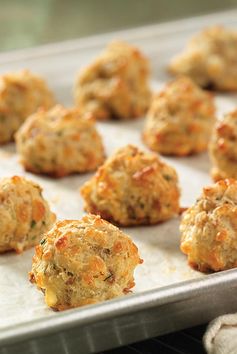 Gluten-Free Cheddar-Chive Sausage Bites made with baking mix