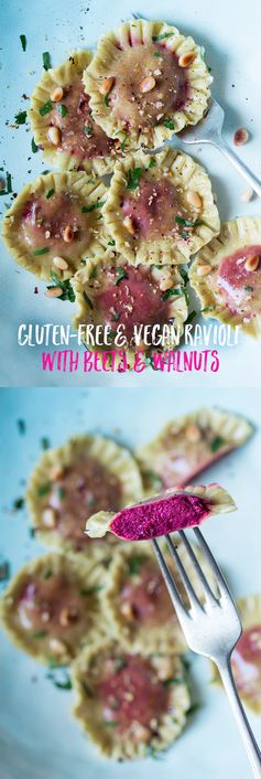 Gluten-free ravioli with beetroot filling