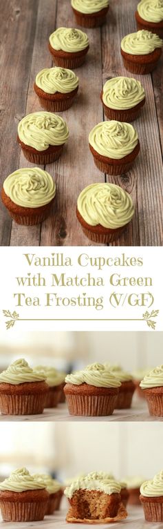 Gluten-Free Vegan Vanilla Cupcakes with Matcha Green Tea Frosting