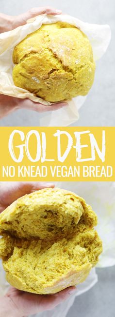 Golden NO knead vegan bread