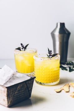 Golden Watermelon Cocktails with Ginger, Basil + Tequila