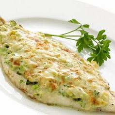 Gratin of Dover Sole with Broccoli, Leek and Gruyere Sauce