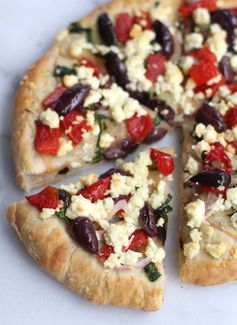 Greek Pizza with Feta, Spinach and Olives