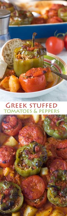 Greek stuffed peppers and tomatoes