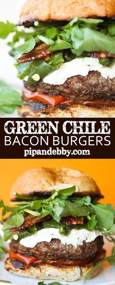 Green Chile Bacon Burgers with Goat Cheese