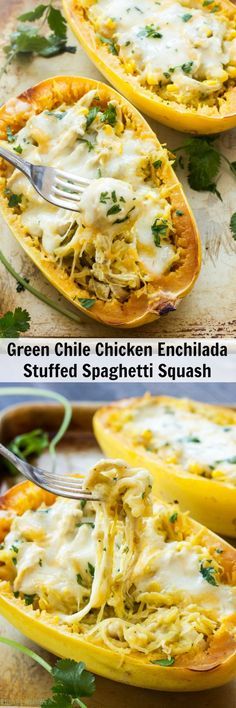 Green Chile Chicken Enchilada Stuffed Spaghetti Squash