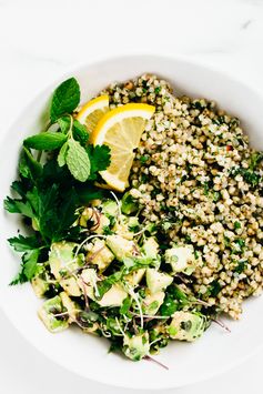 Green Goddess Revitalization Bowl with Herbed Buckwheat, Avocado & Microgreens