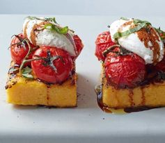 Griddled polenta with roasted vine tomatoes and goat’s curd