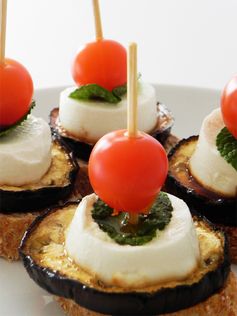 Grilled Aubergine with Goats Cheese, Mint & Cherry Tomatoes