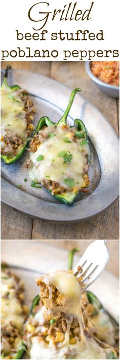 Grilled beef stuffed poblano peppers