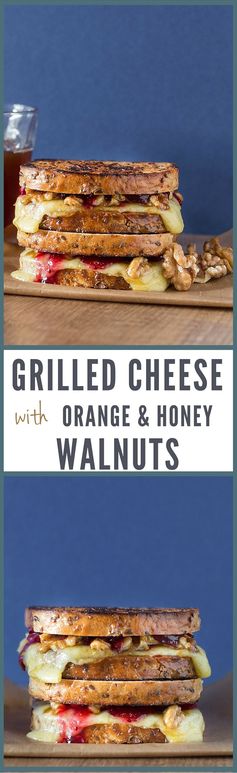 Grilled cheese sandwich with orange and honey walnuts and cranberry sauce