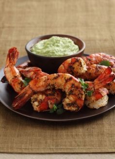 Grilled Cilantro-Lime Shrimp With Spicy Hass Avocado Puree