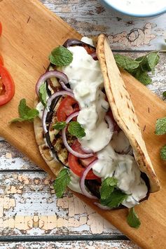 Grilled eggplant gyros with fresh tzatziki